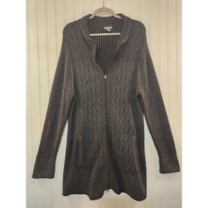 Eddie Bauer Womens 2XL Gray Cable Knit Full Zip Cardigan  Longline Mock Neck
